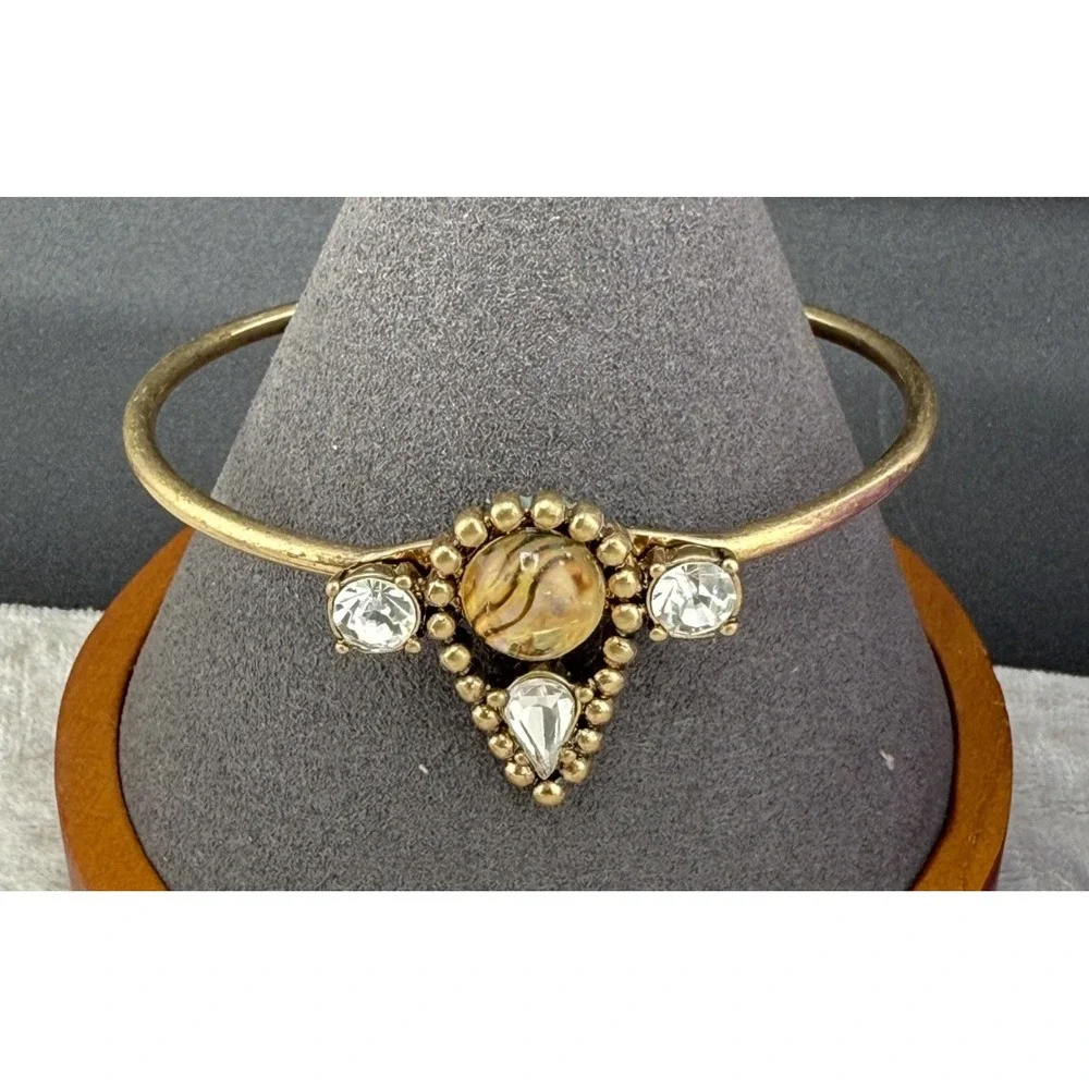 Rhinestone Cuff‎ Bracelet Delicate Simple Gold Tone 6.5